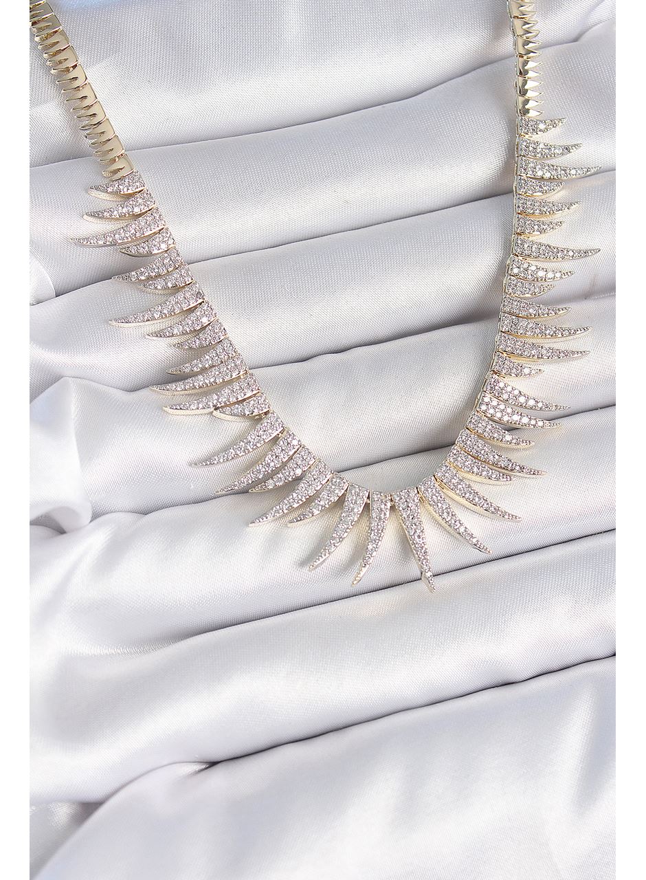 Pirinç Gold Renk Zirkon Taşlı Sivri Model VIP Seri Kadın Kolye