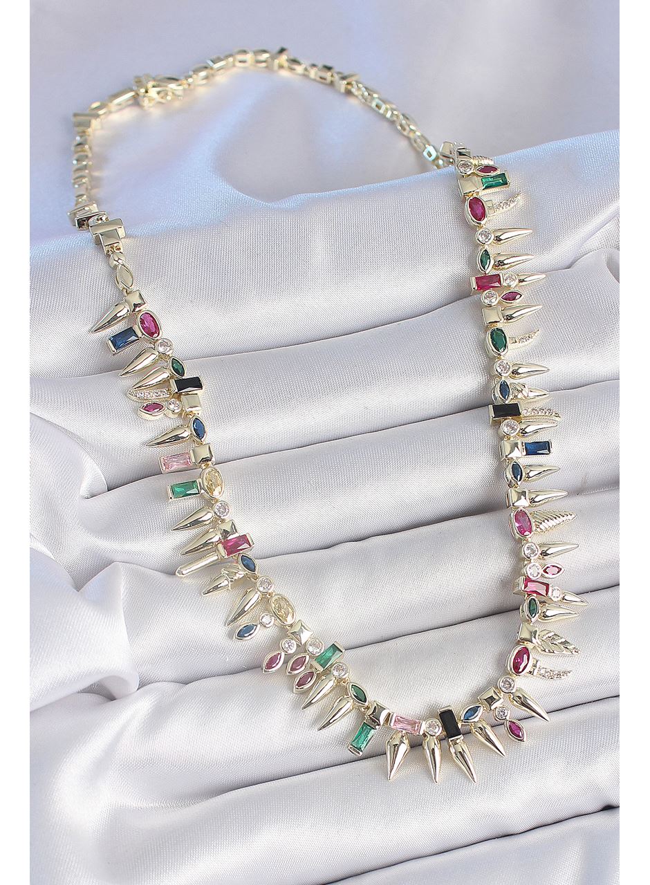 Pirinç Gold Renk Zirkon Taşlı Diken Model VIP Seri Kadın Kolye