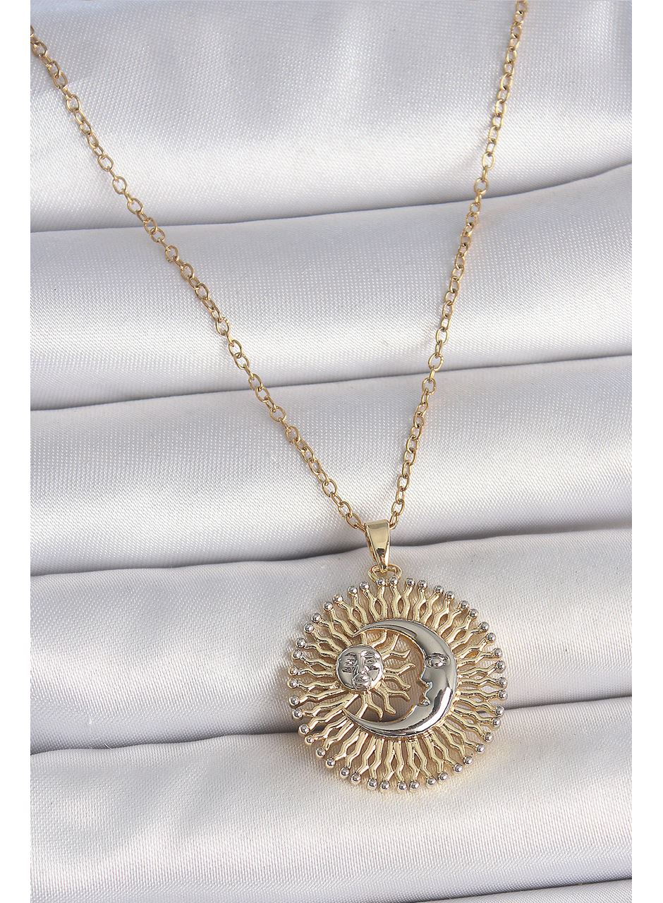 316L Çelik Gold Renk Mix Renk Ay Güneş Model Kadın Kolye