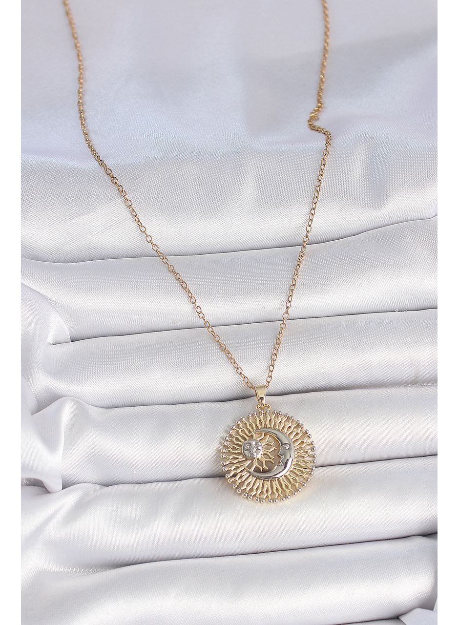 316L Çelik Gold Renk Mix Renk Ay Güneş Model Kadın Kolye