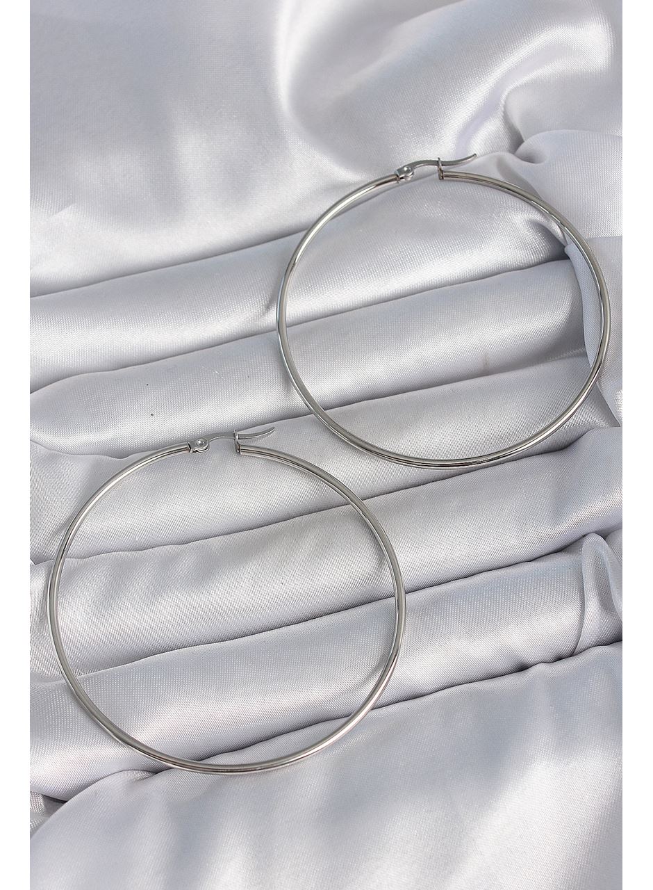 316 Çelik Gümüş Renk 63 mm Halka Model Kadın Küpe