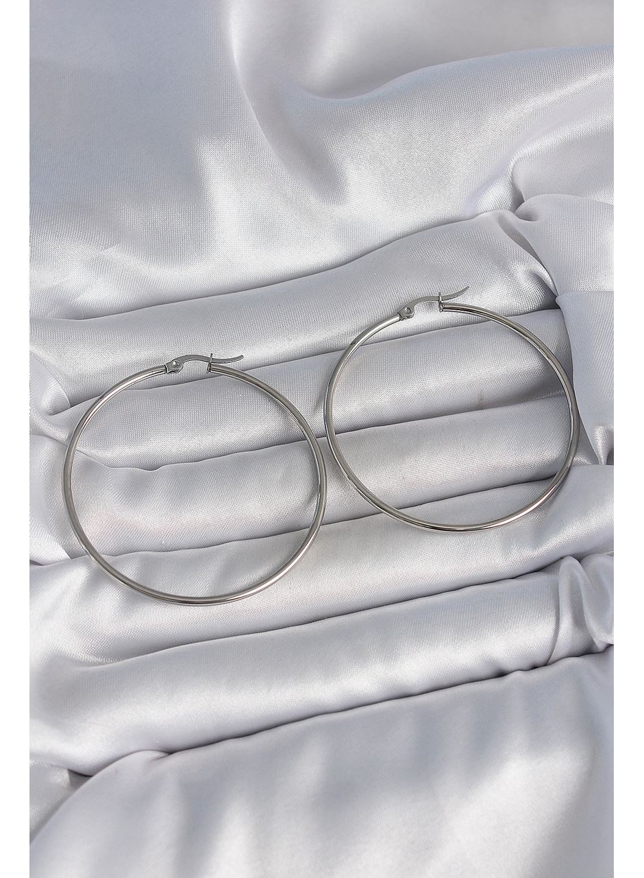 316 Çelik Gümüş Renk 53 mm Halka Model Kadın Küpe