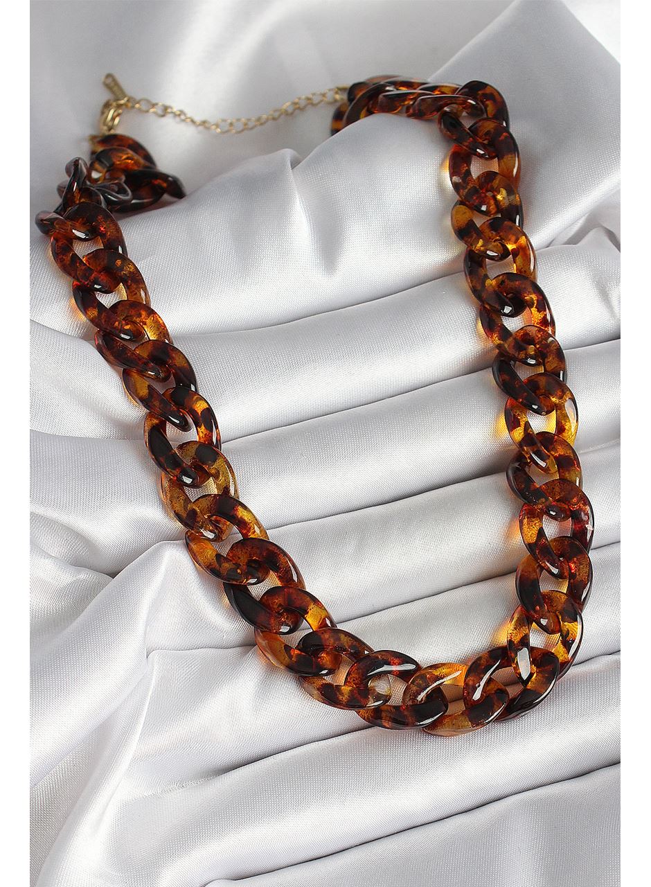 Leopar Desenli Mika Kalın Zincir Kadın Kolye