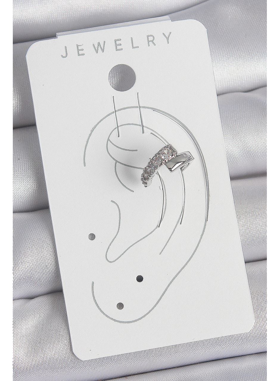 Pirinç Gümüş Renk Zirkon Taşlı Kadın Kıkırdak Küpe