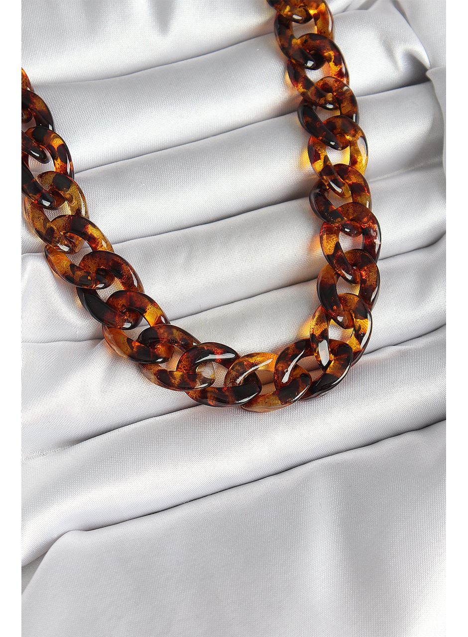 Leopar Desenli Mika Kalın Zincir Kadın Kolye