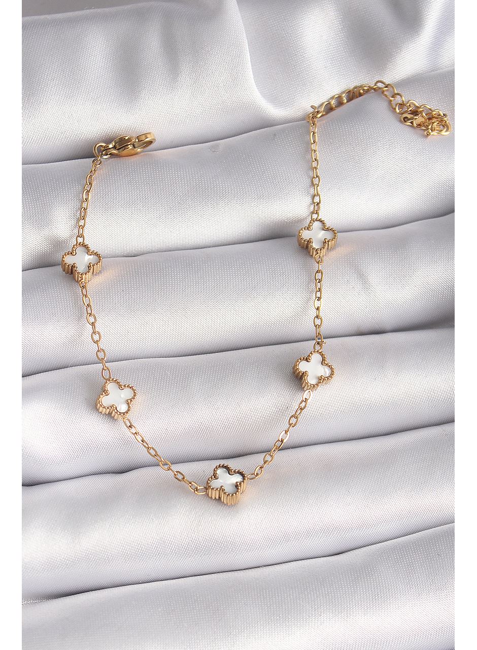 316L Çelik Gold Renk Beyaz Baby Boy Yonca Model Kadın Bileklik