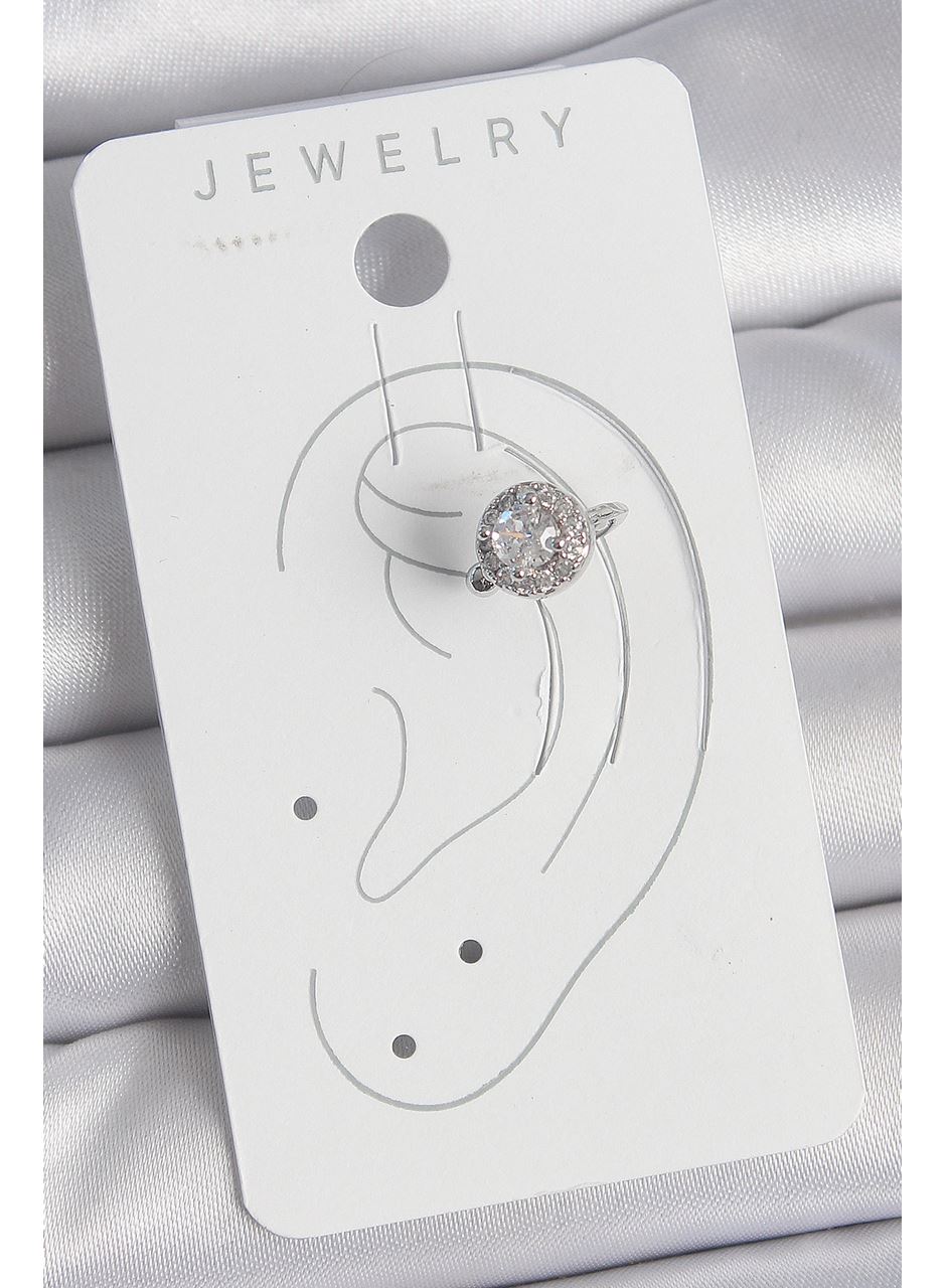 Pirinç Gümüş Renk Zirkon Taşlı Kadın Kıkırdak Model Küpe