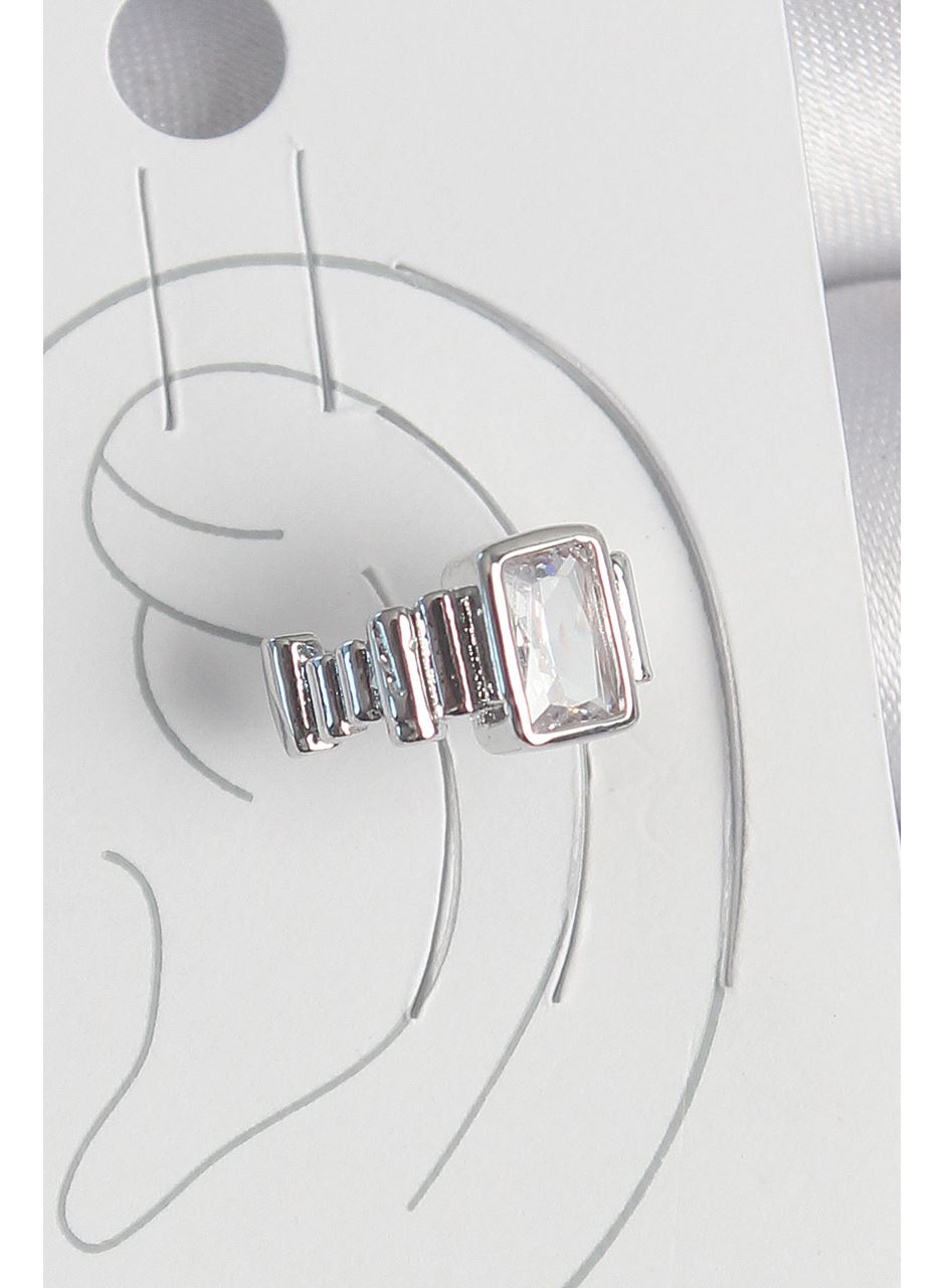 Pirinç Gümüş Renk Kare Zirkon Taşlı Kadın Kıkırdak Model Küpe