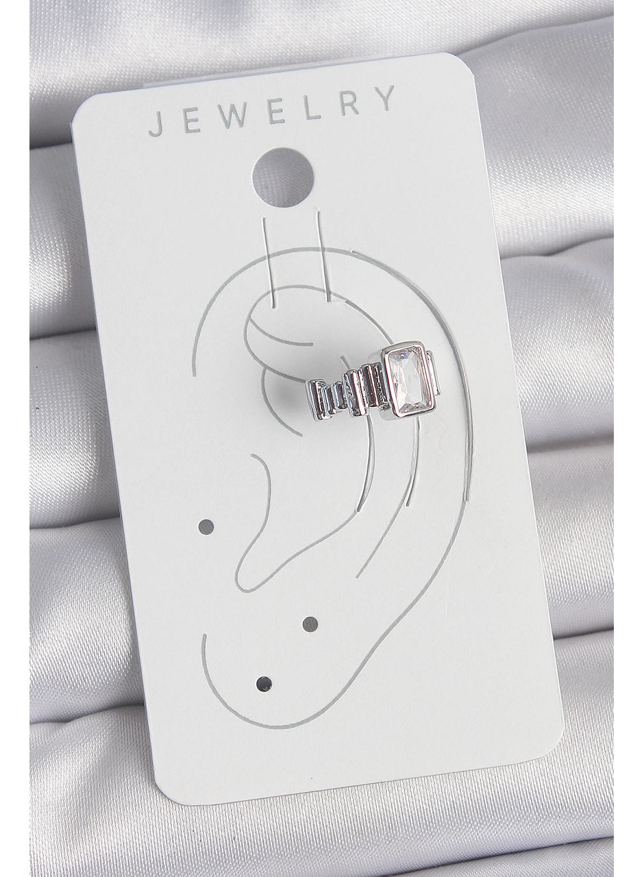 Pirinç Gümüş Renk Kare Zirkon Taşlı Kadın Kıkırdak Model Küpe