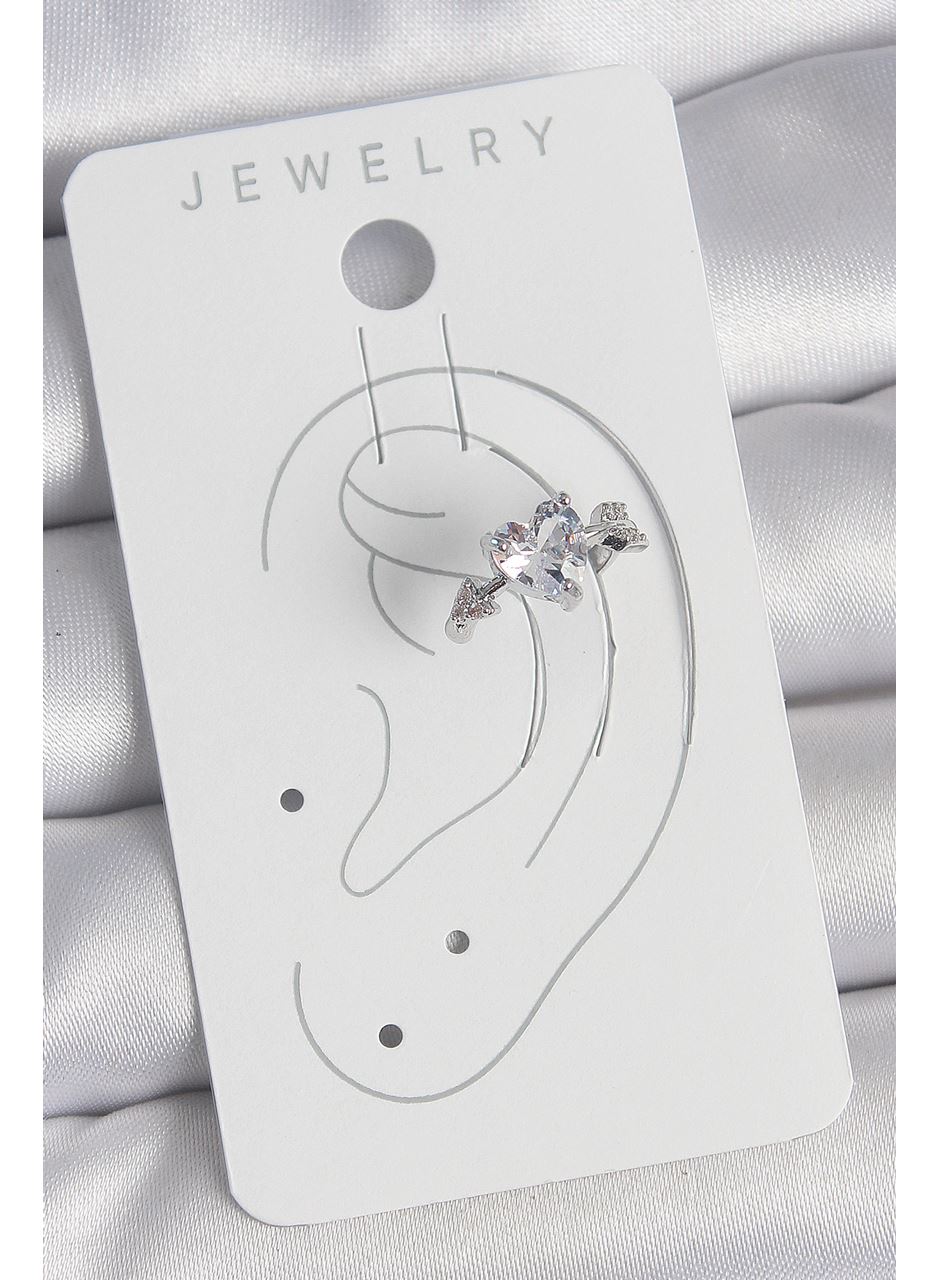 Pirinç Gümüş Renk Zirkon Taşlı Yıldız Model Kadın Kıkırdak Küpe