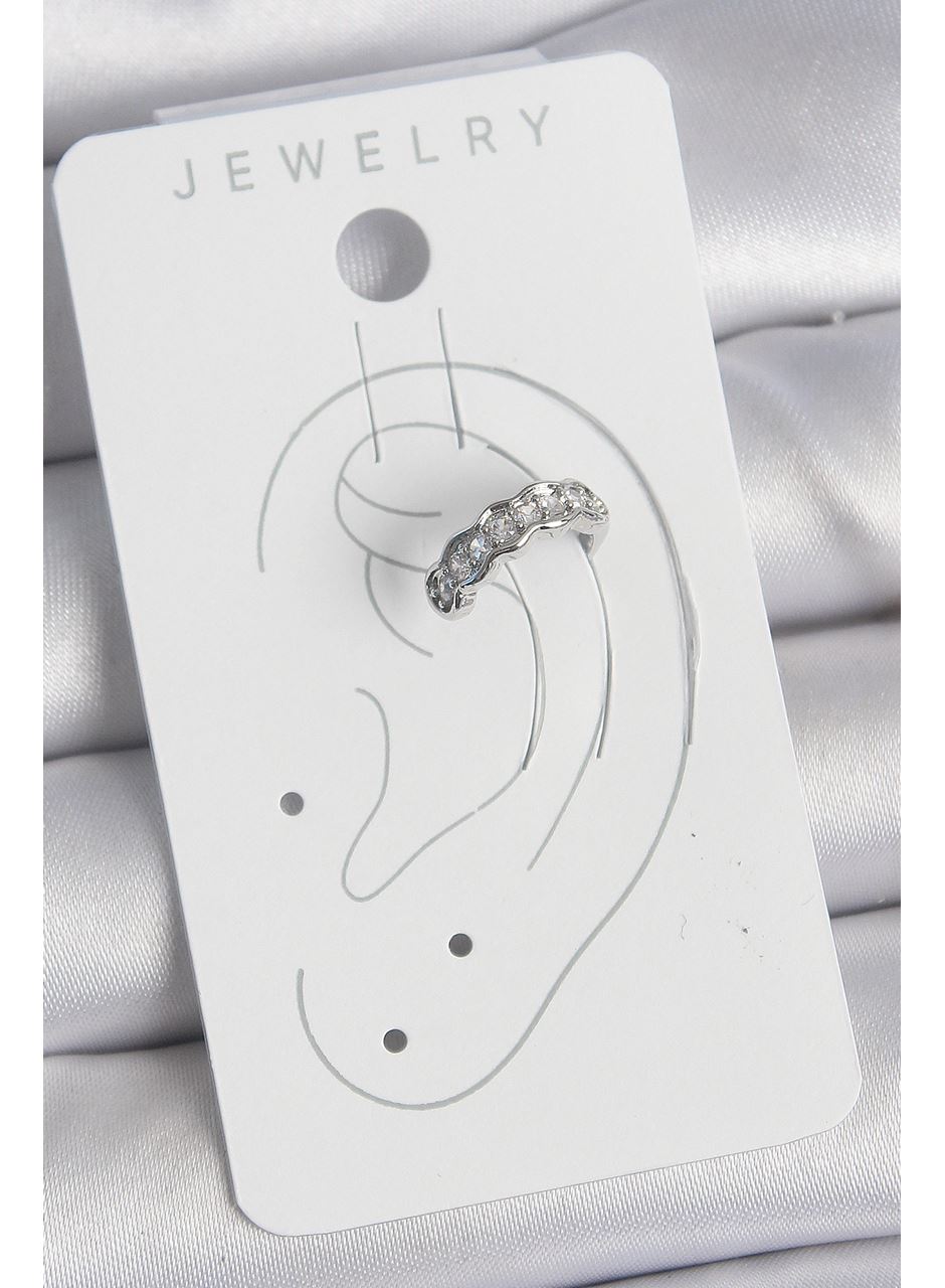 Pirinç Gümüş Renk Zirkon Taşlı Kıkırdak Model Kadın Küpe