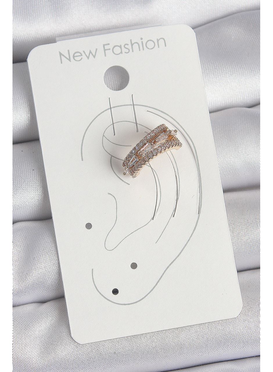 Pirinç Gold Renk Zirkon Taşlı 3'Lü Sıralı Model Kadın Kıkırdak Küpe