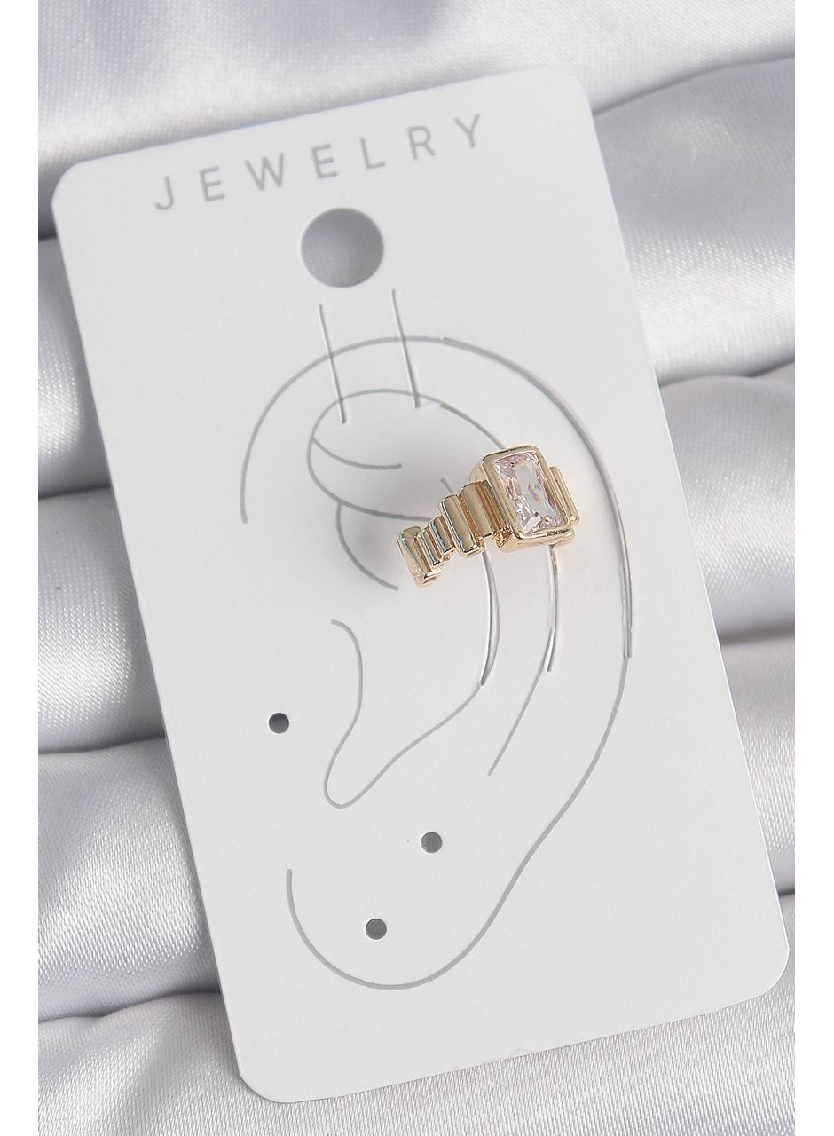 Pirinç Gold Renk Kare Zirkon Taşlı Kadın Kıkırdak Küpe