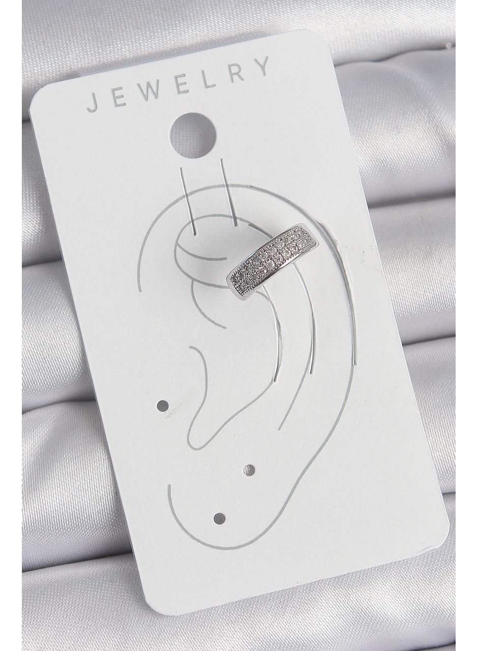 Pirinç Gümüş Renk Zirkon Taşlı Kıkırdak Model Kadın Küpe