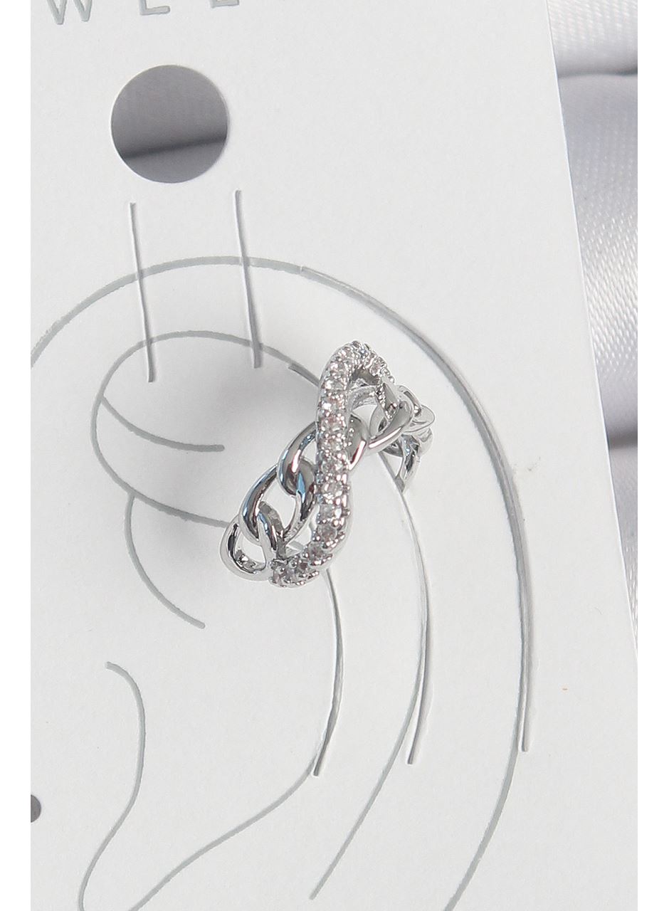 Pirinç Gümüş Renk Zirkon Taşlı Zincir Sonsuzluk Model Kadın Kıkırdak Küpe