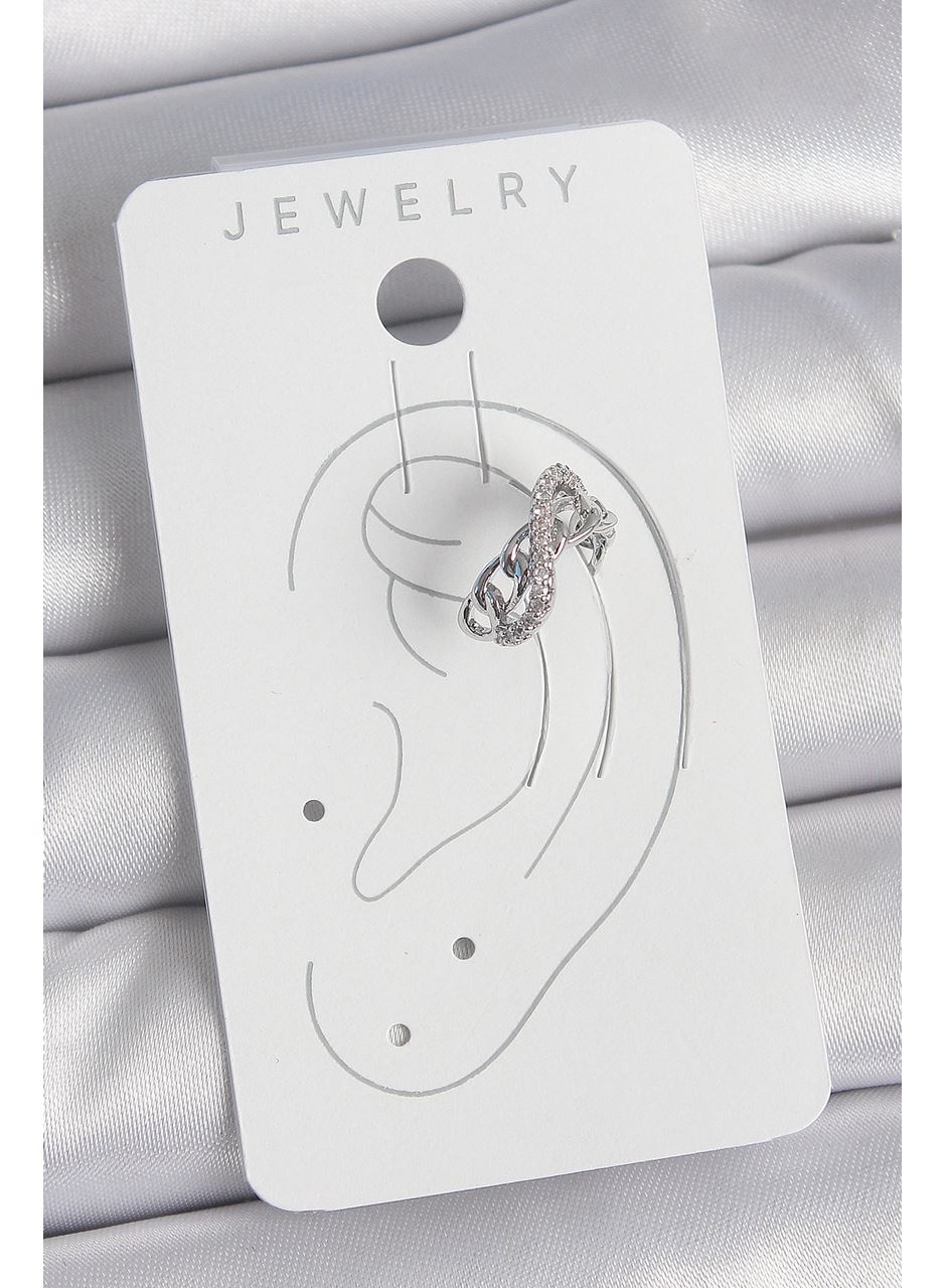 Pirinç Gümüş Renk Zirkon Taşlı Zincir Sonsuzluk Model Kadın Kıkırdak Küpe