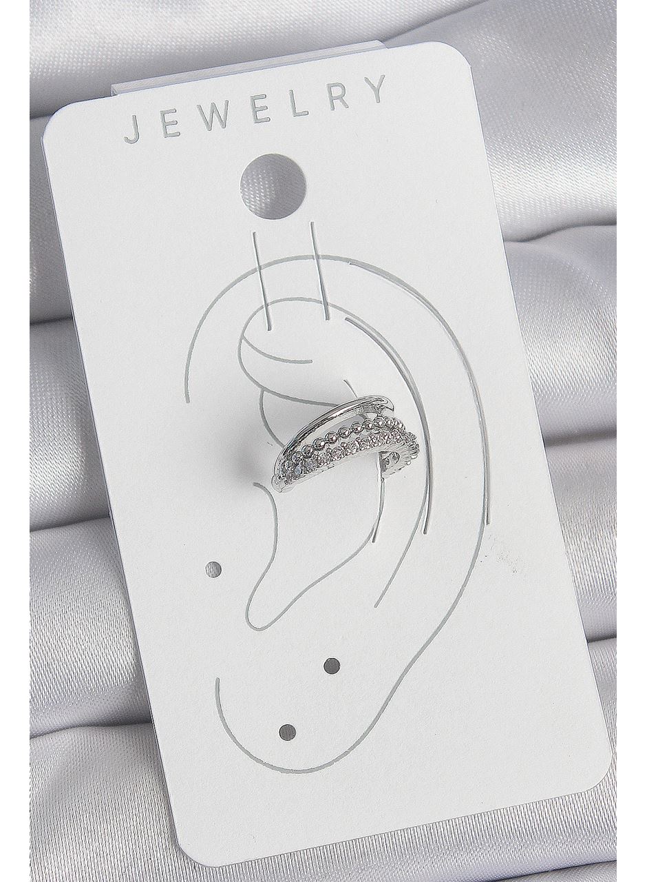 Pirinç Gümüş Renk Zirkon Taşlı 3'Lü Sıralı Kadın Kıkırdak Küpe