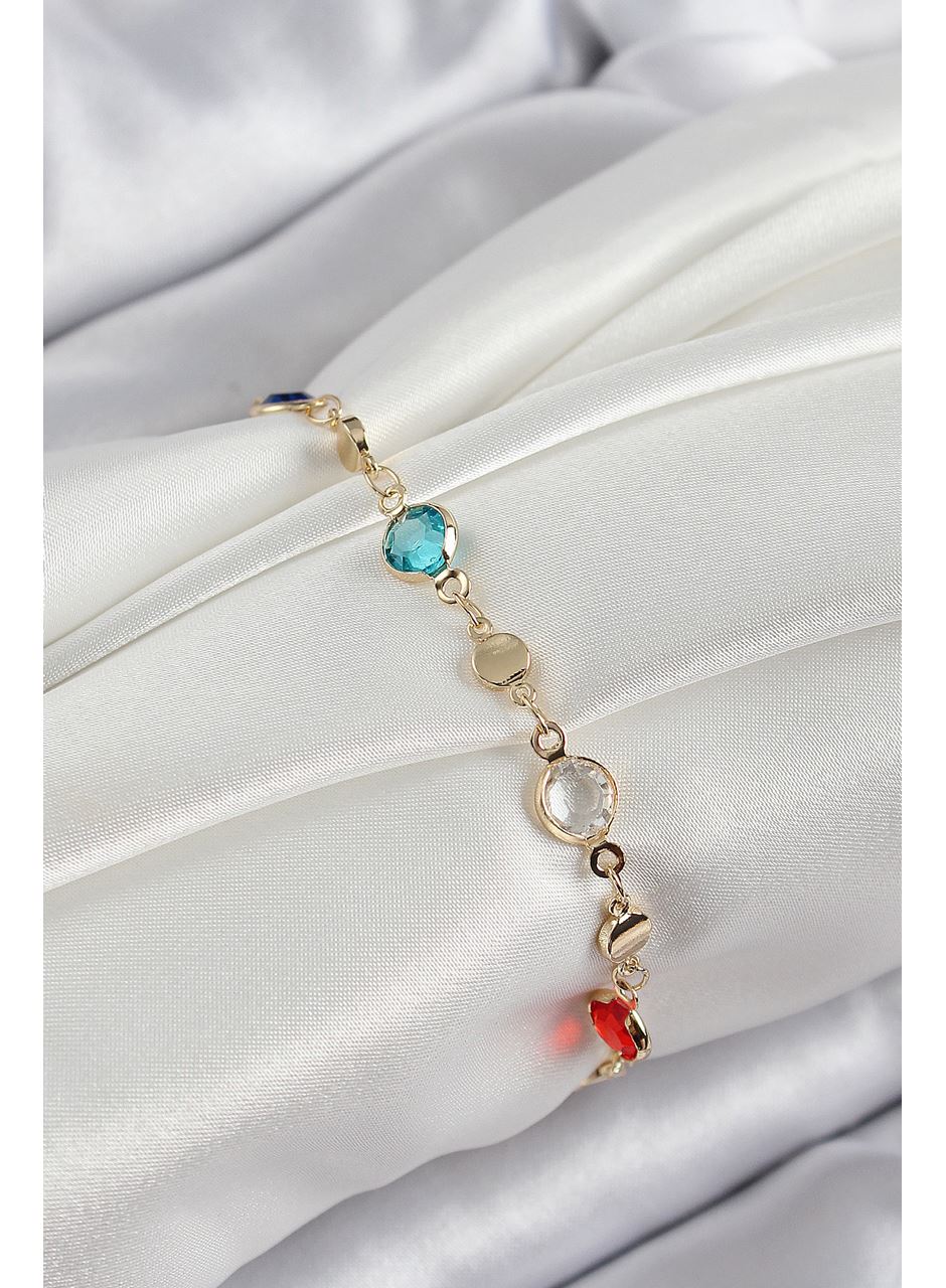 Pirinç Karışık Renk Zirkon Taşlı Gold Renk Kadın Bileklik