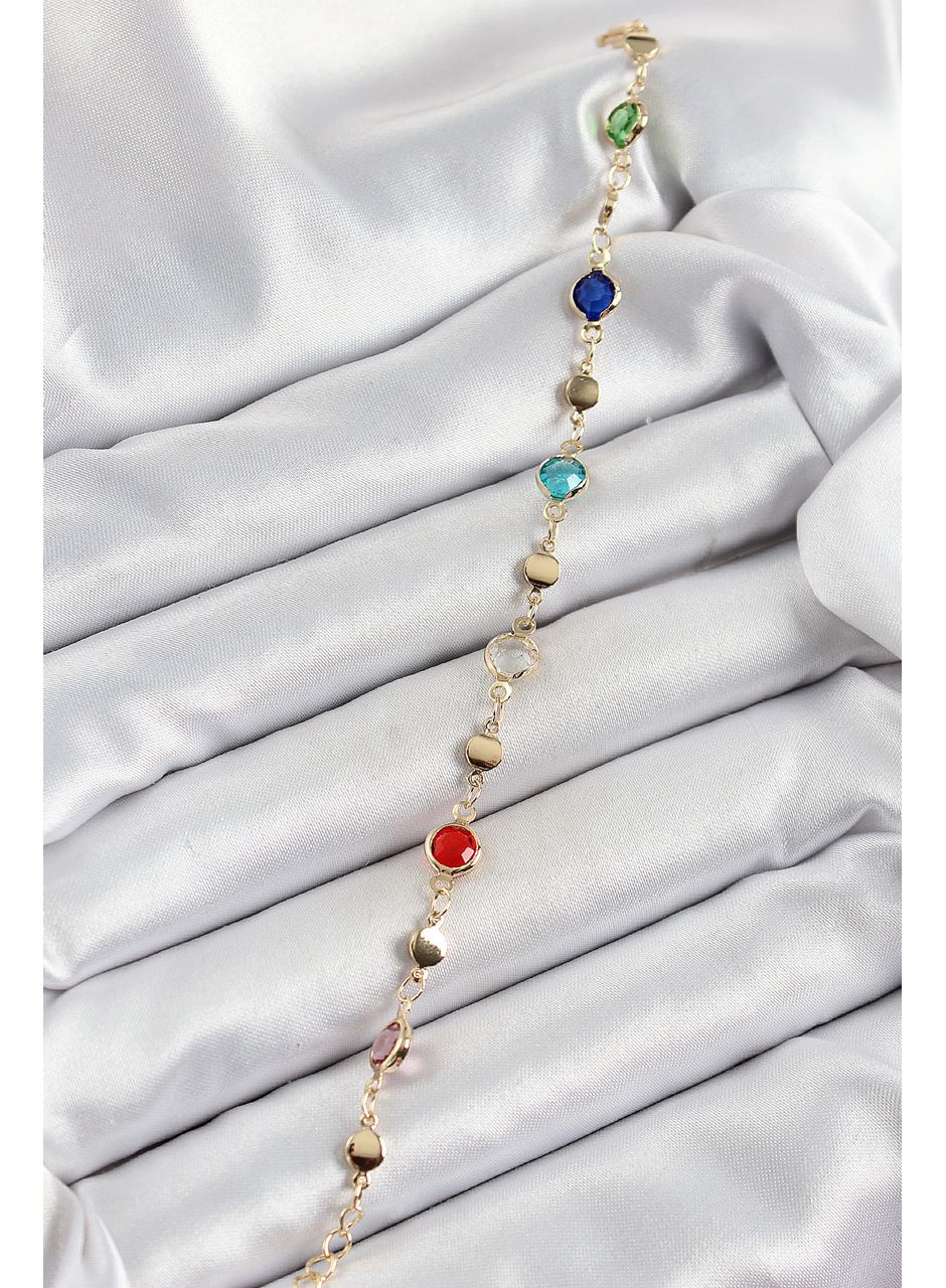 Pirinç Karışık Renk Zirkon Taşlı Gold Renk Kadın Bileklik