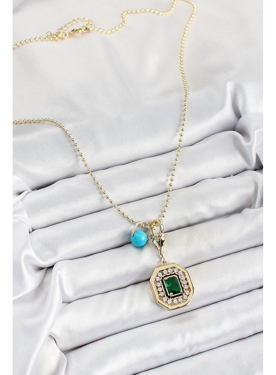 Gold Renk Pirinç Zirkon Taşlı Kadın Serenay Kolyesi