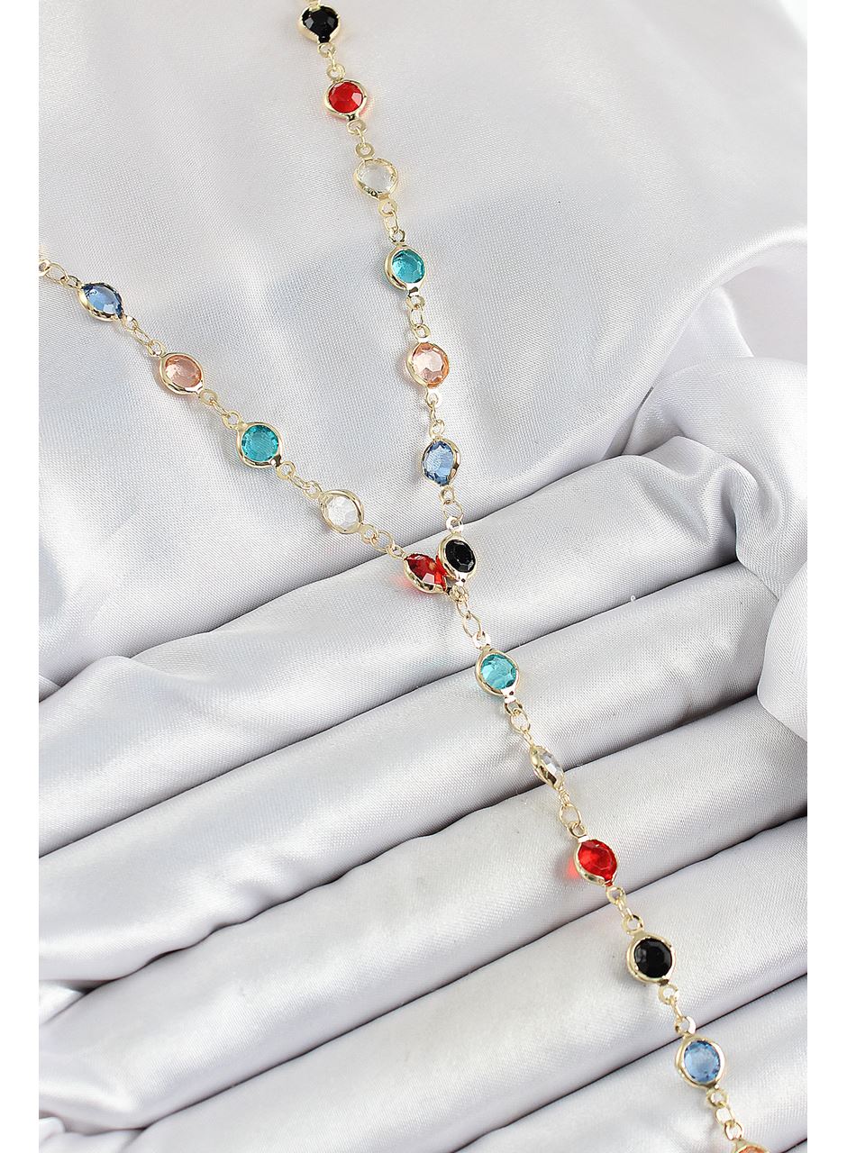 Pirinç Asorti Model Gold Renk Zirkon Taşlı Y Kolye