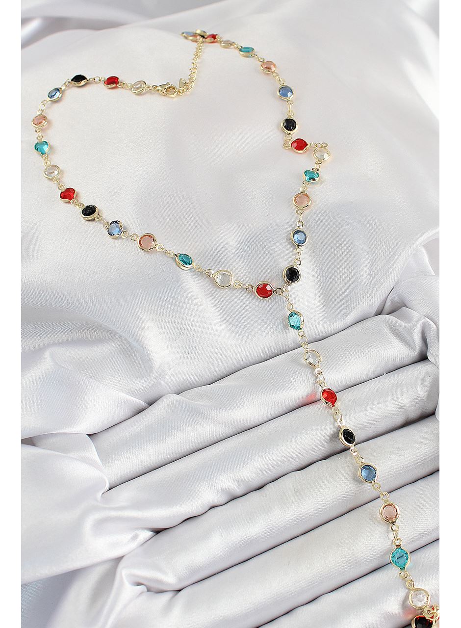 Pirinç Asorti Model Gold Renk Zirkon Taşlı Y Kolye