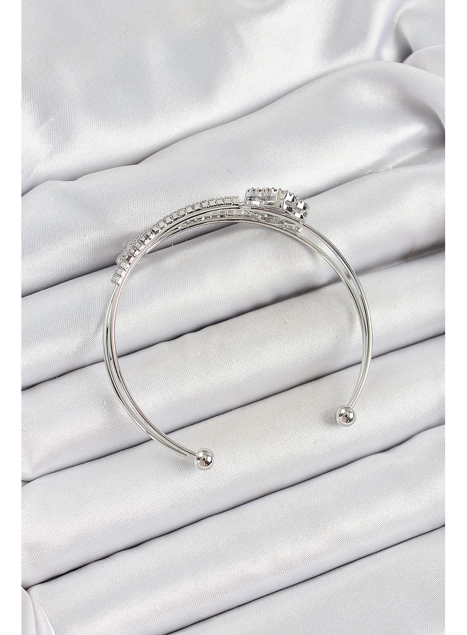 Pirinç Gümüş Renk Zirkon Taşlı Yonca Model 2'li Kadın Bileklik