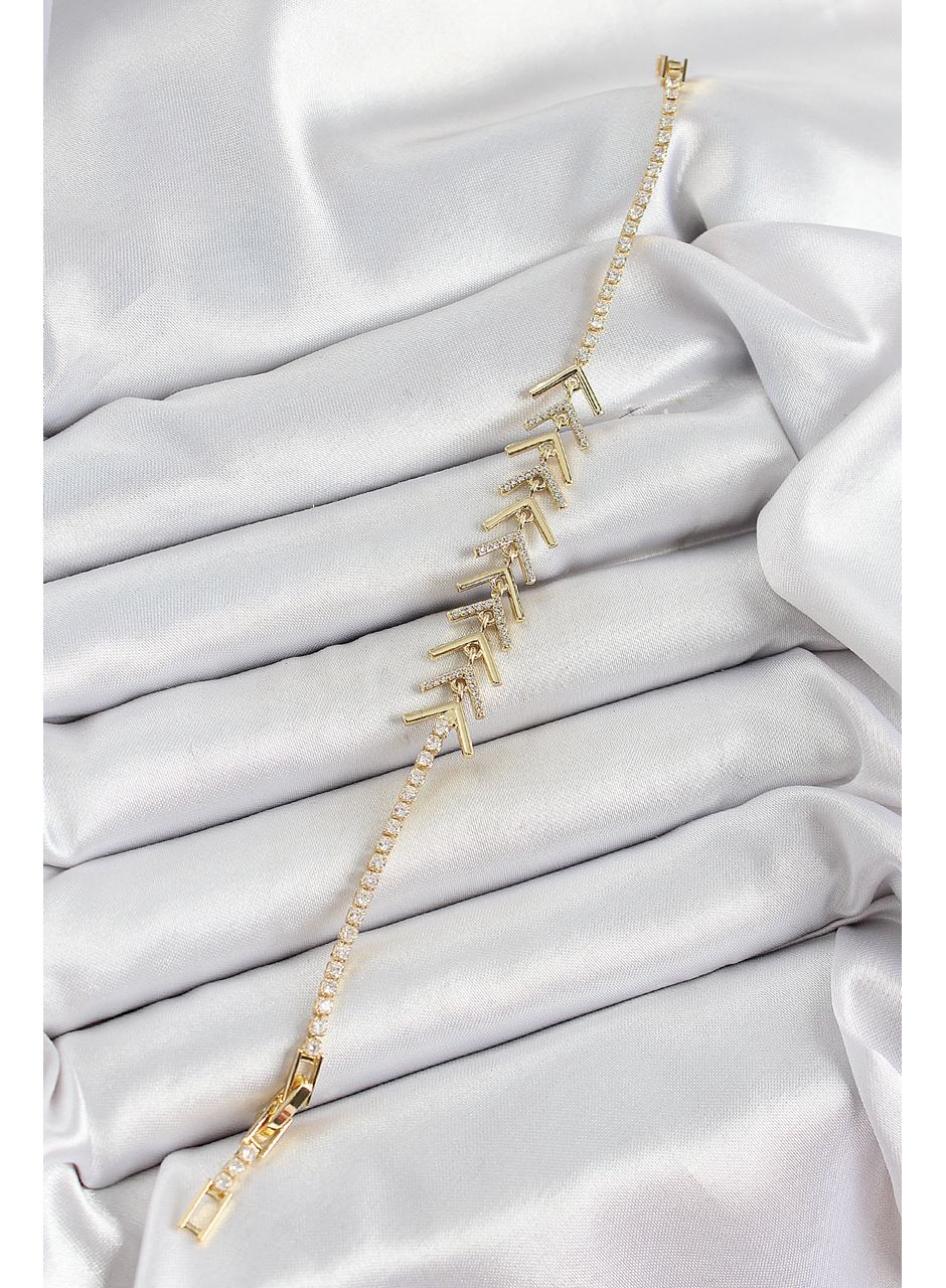 Pirinç Gold Renk Zirkon Taşlı Balık Sırtı Kadın Bileklik