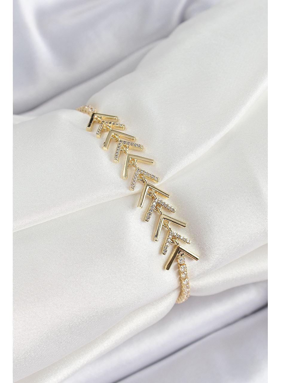 Pirinç Gold Renk Zirkon Taşlı Balık Sırtı Kadın Bileklik