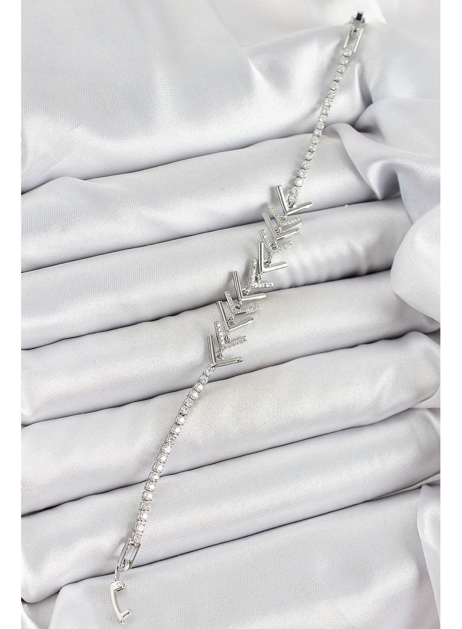 Pirinç Gümüş Renk Zirkon Taşlı Balık Sırtı Kadın Bileklik