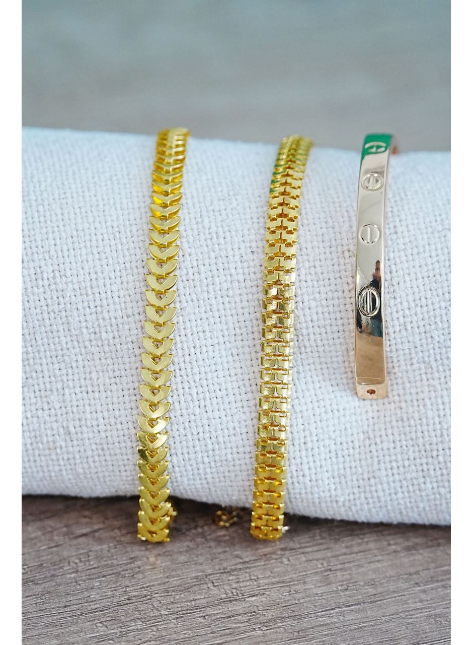 Kombin Bileklik Gold Kılçık Tırtıl ve Düz Cırt Model 3 Adet Birden