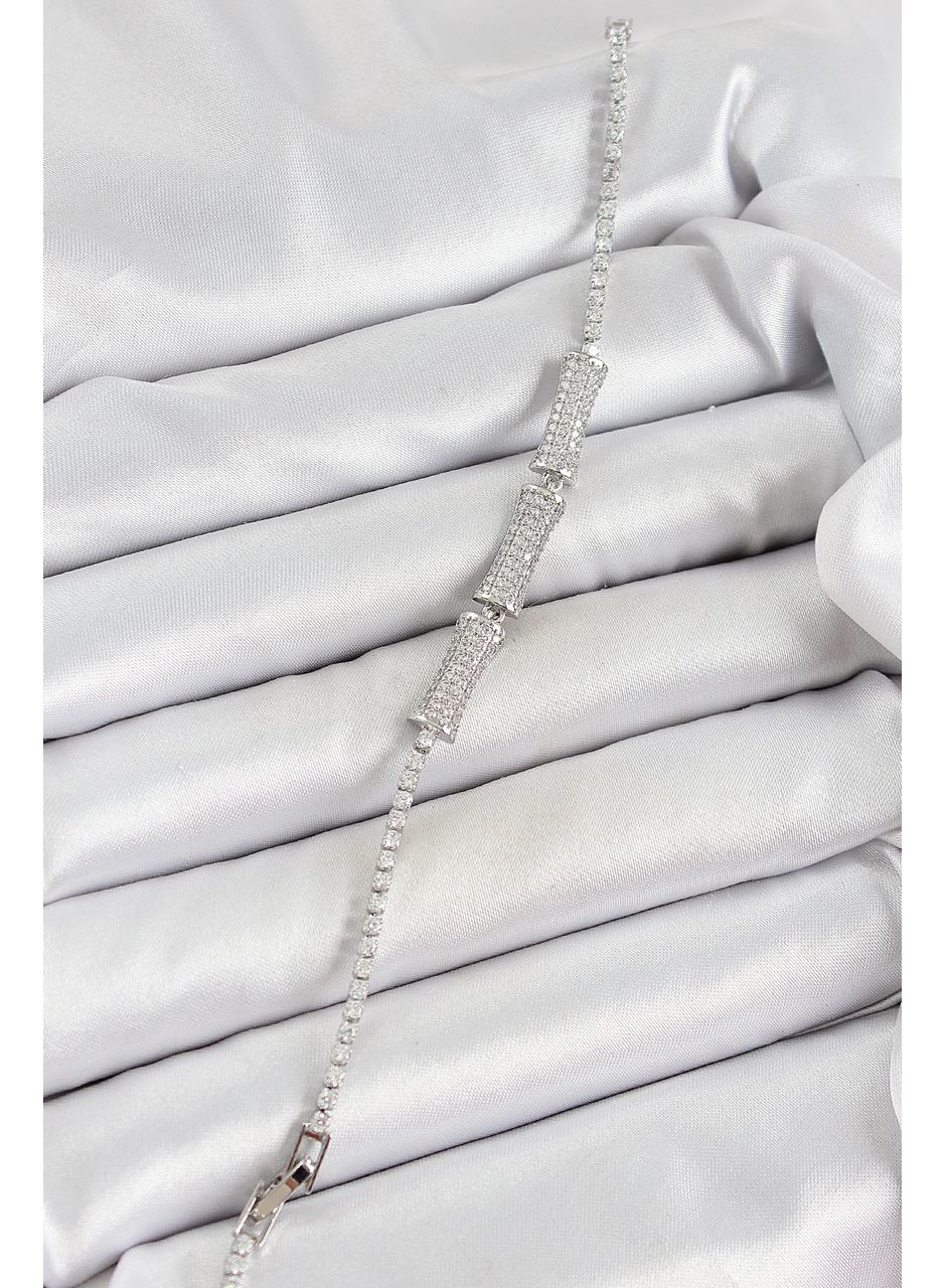 Pirinç Gümüş Renk Zirkon Taşlı Kemik Model Kadın Bileklik