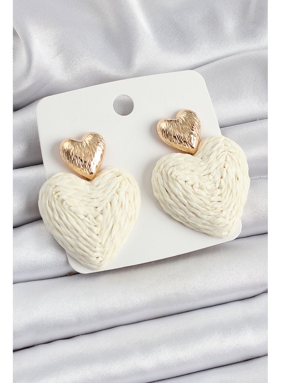 Krem Kalp Figürlü Hasır Örgü Model Gold Renk Kadın Küpe