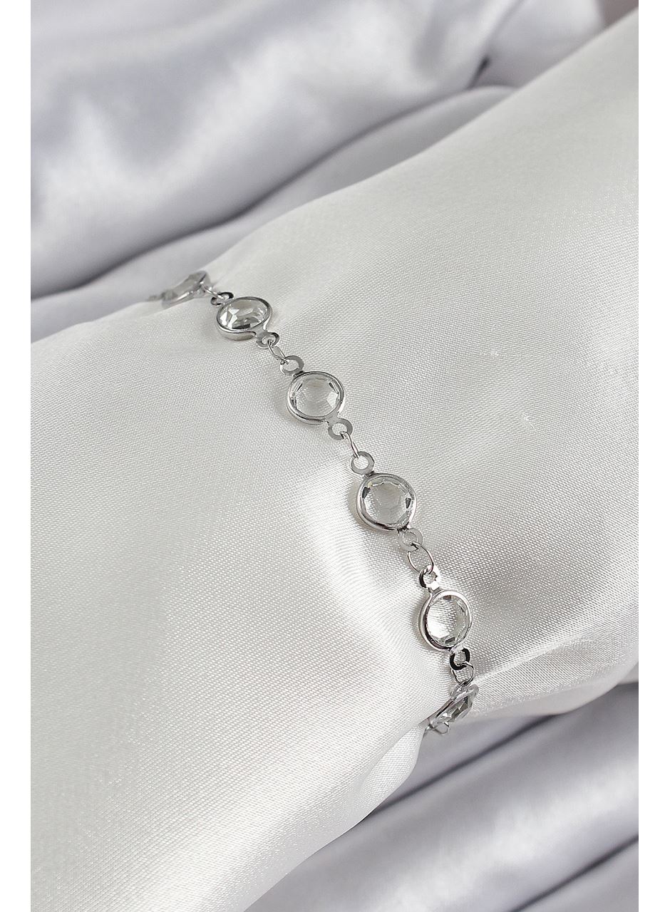 Pirinç Gümüş Renk Zirkon Taşlı Bileklik