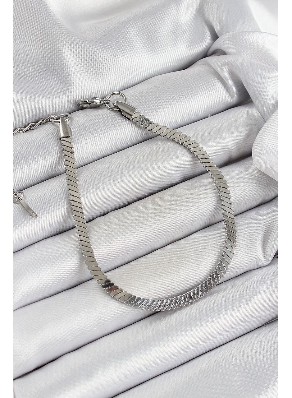 316L Çelik Gümüş Renk Yassı Zincir Model Kadın Bileklik