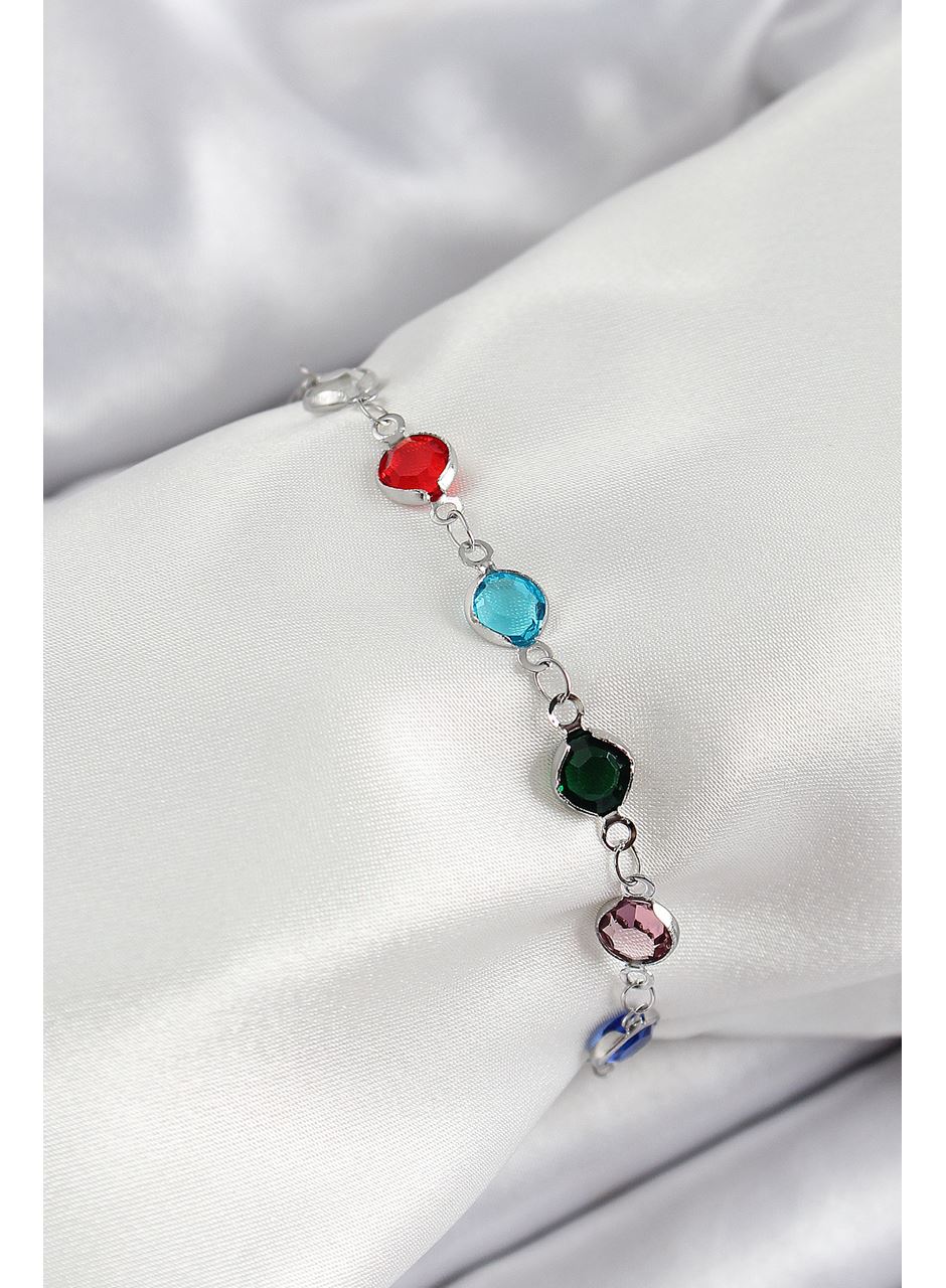 Pirinç Gümüş Renk Karışık Renk Zirkon Taşlı Kadın Bileklik