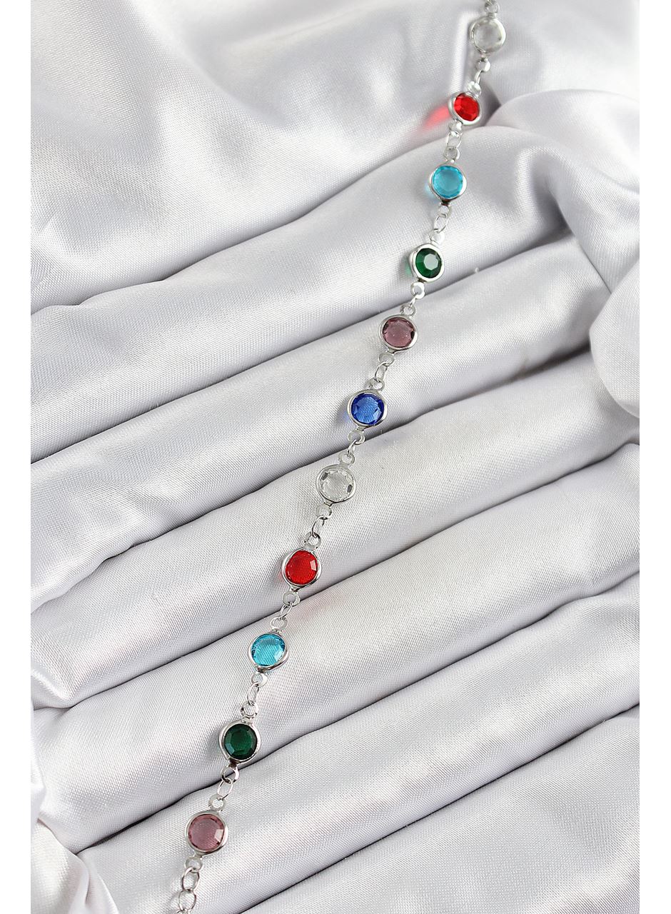 Pirinç Gümüş Renk Karışık Renk Zirkon Taşlı Kadın Bileklik