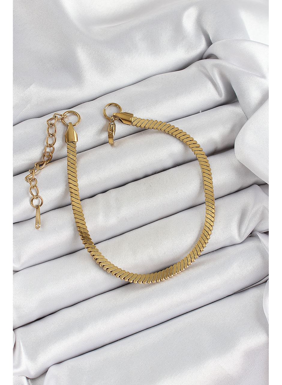 316L Çelik Gold Renk Yassı Zincir Model Kadın Bileklik