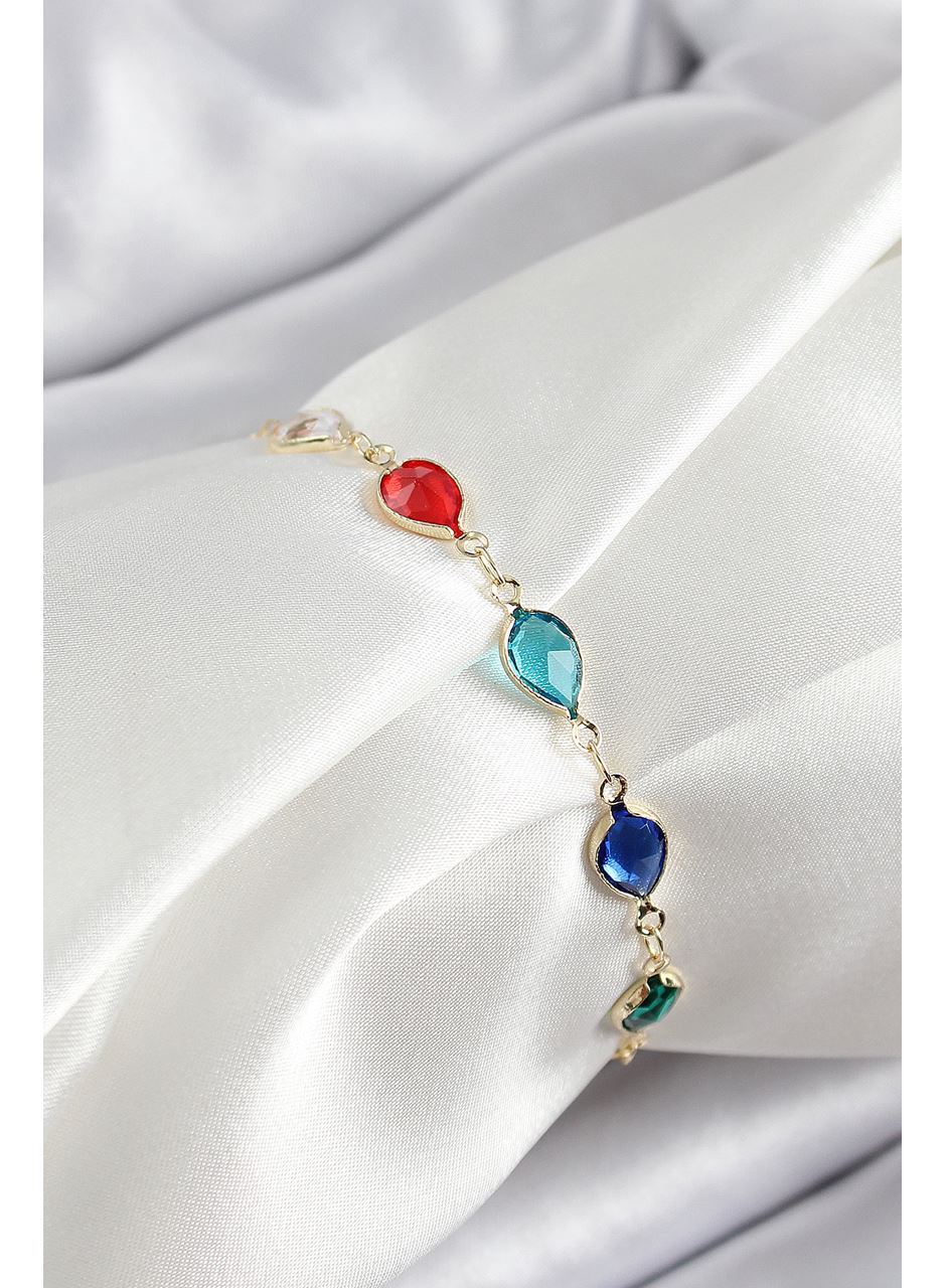 Pirinç Gold Renk Karışık Renk Damla Zirkon Taşlı Kadın Bileklik