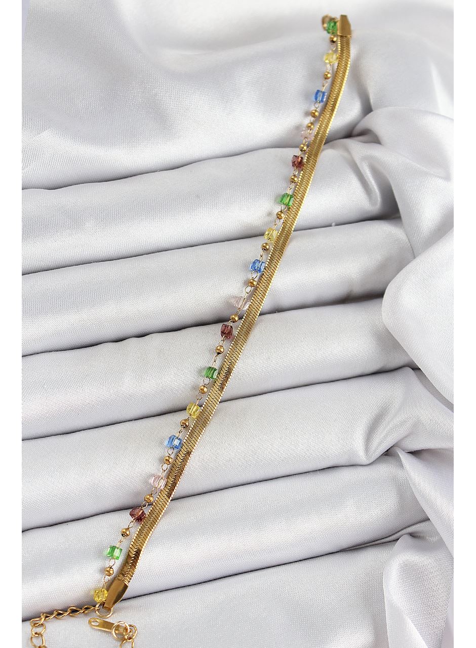 316L Çelik Gold Renk Karışık Renkli Kristal Taşlı Kadın Bileklik