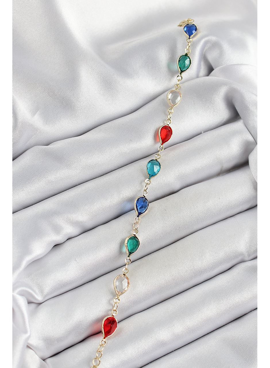 Pirinç Gold Renk Karışık Renk Damla Zirkon Taşlı Kadın Bileklik