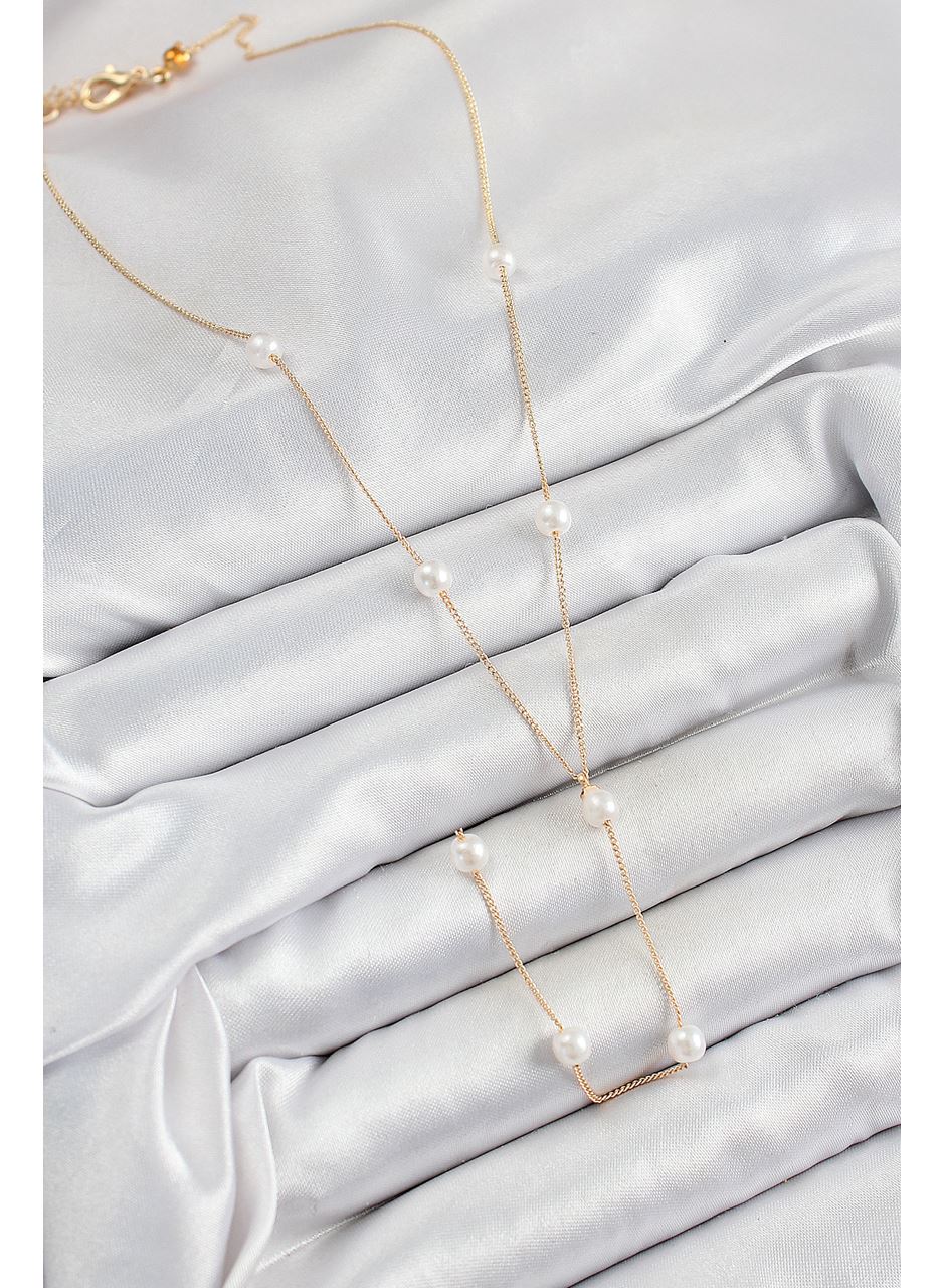 Pirinç İnci Figürlü Y Model Gold Renk Kadın Kolye