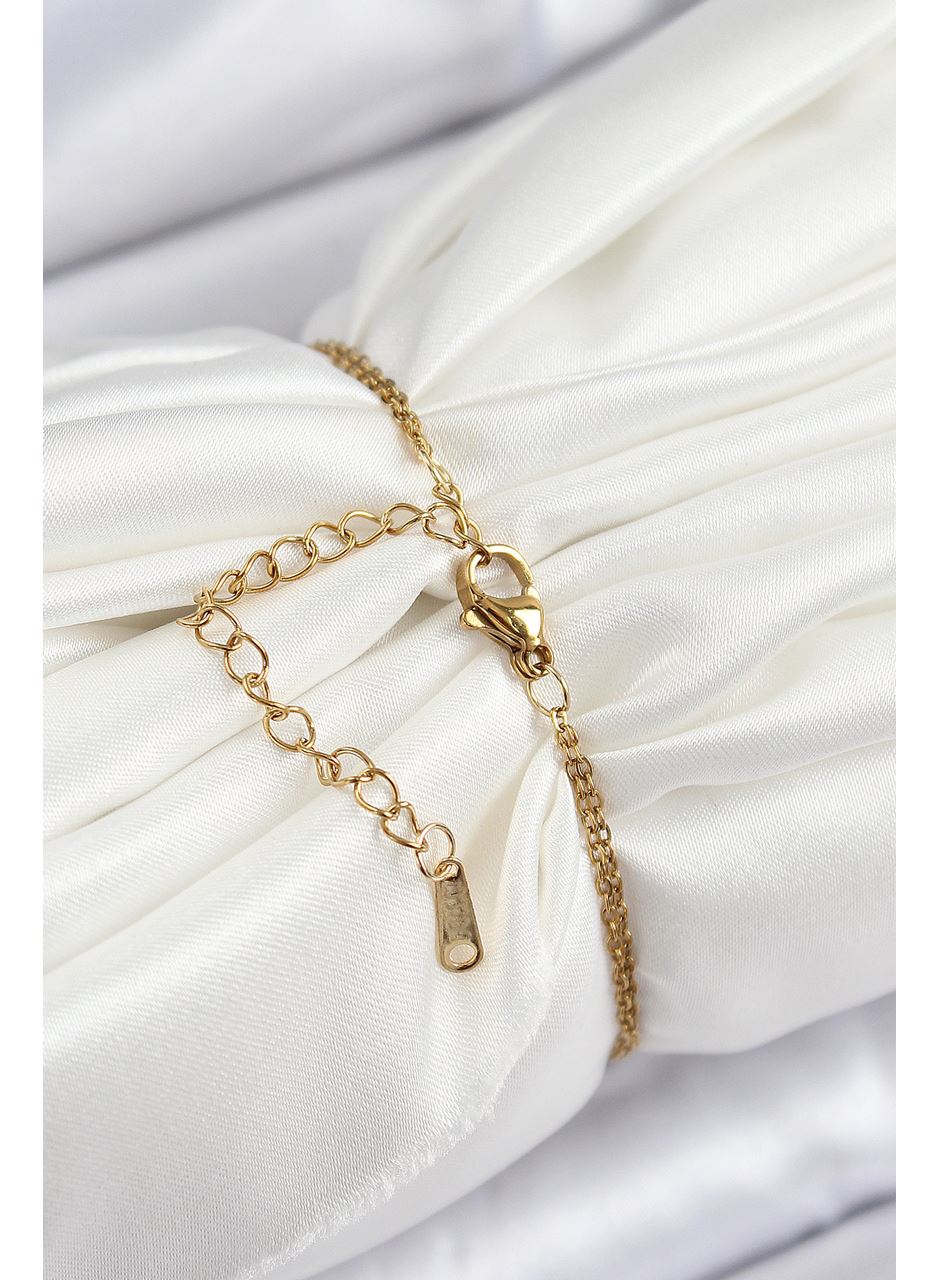 316L Çelik Zincir Turkuaz Mineli Sanatsal Portre İnci Detaylı Papatya Model Gold Renk Kadın Bileklik