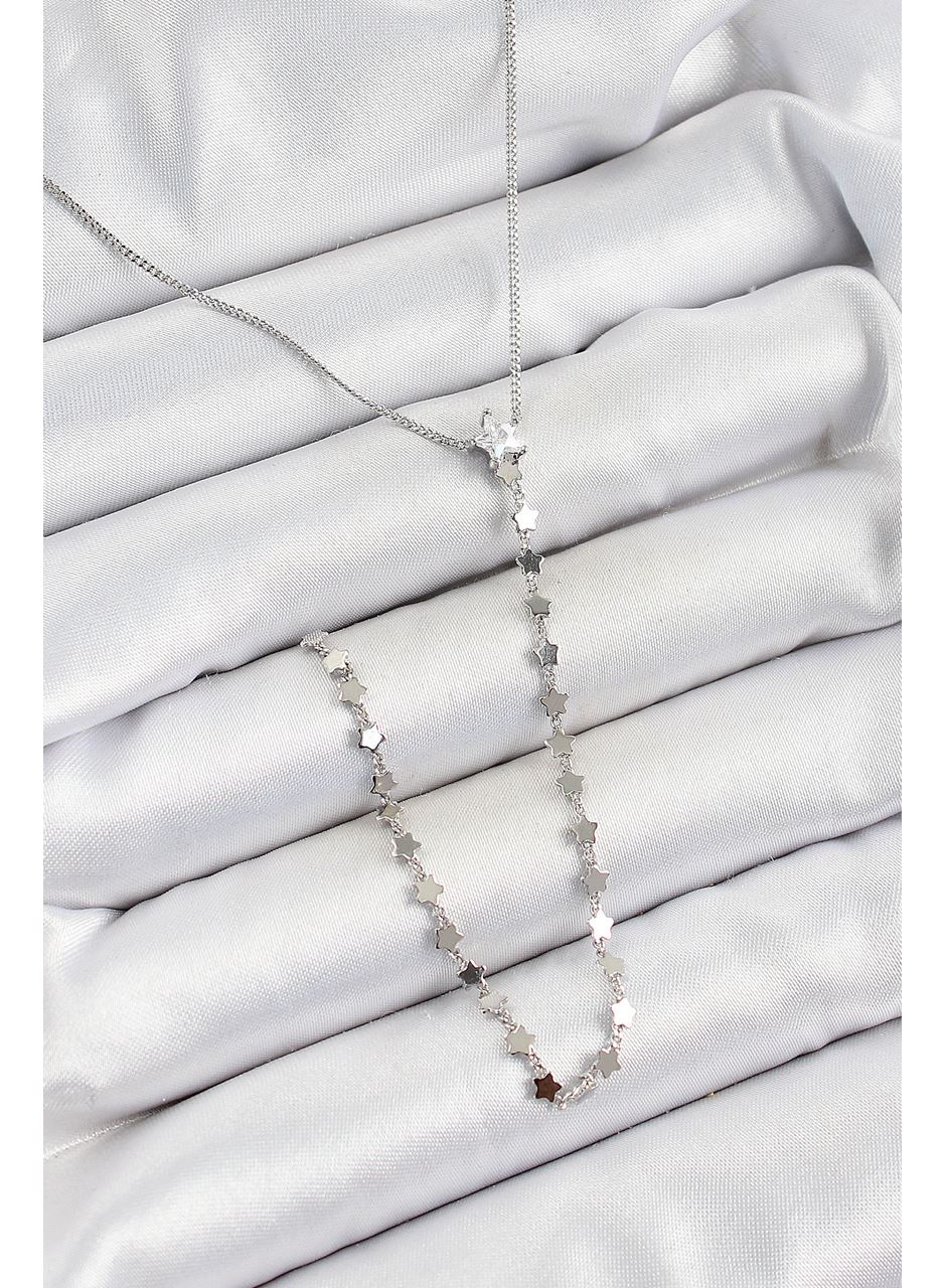 Pirinç Zirkon Taşlı Yıldız Figürlü Y Model Gümüş Renk Kadın Kolye