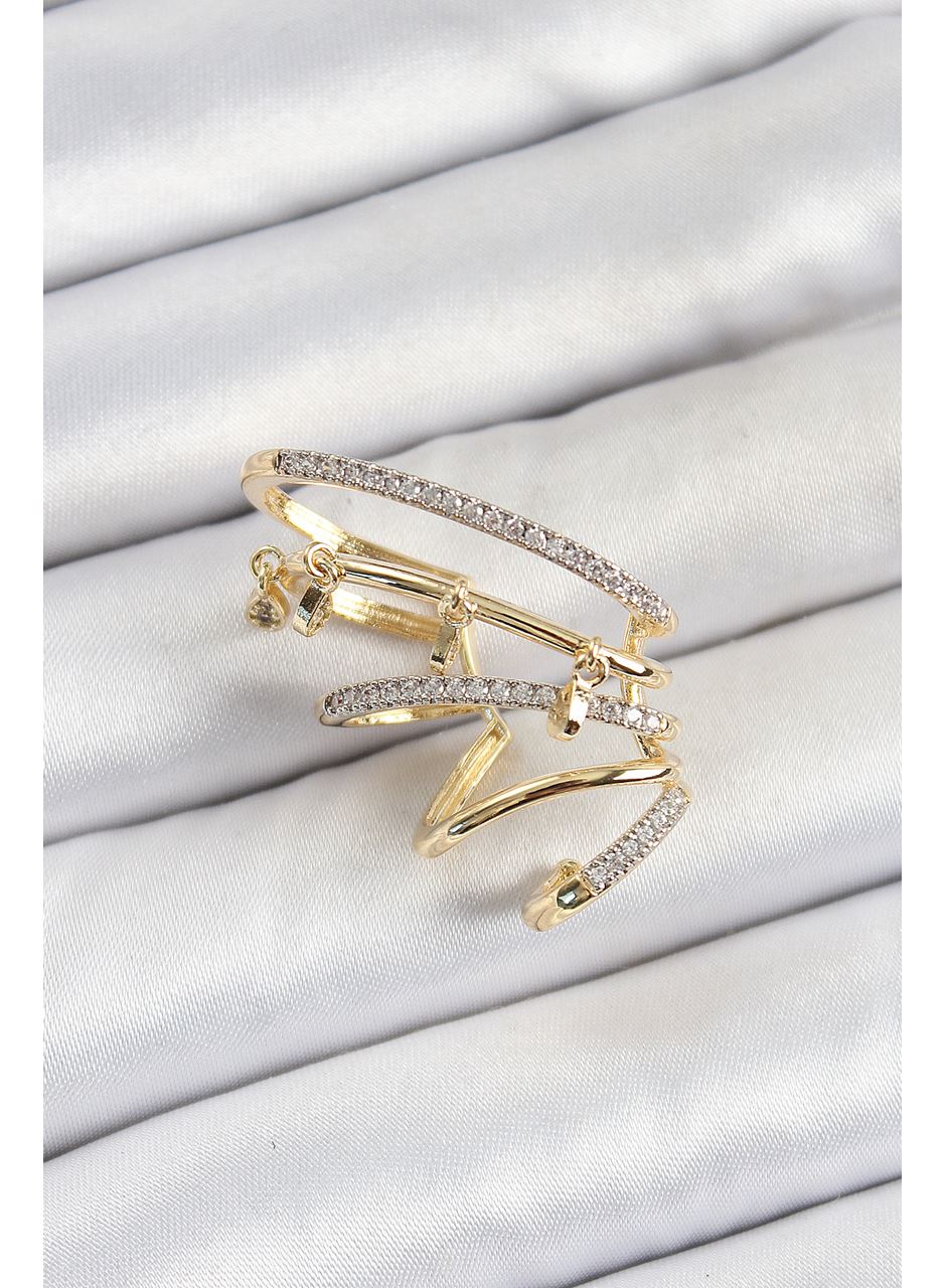 Pirinç Zirkon Taşlı Sıkıştırma Sağ Kıkırdak Gold Renk Kadın Küpe