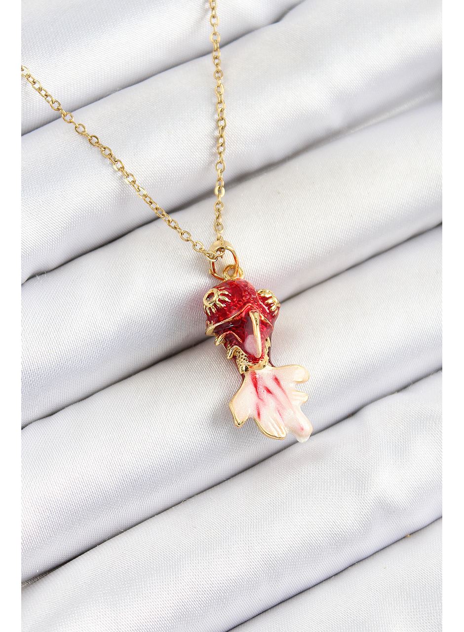 316L Çelik Zincir Kırmızı Balık Model Gold Renk Kadın Kolye
