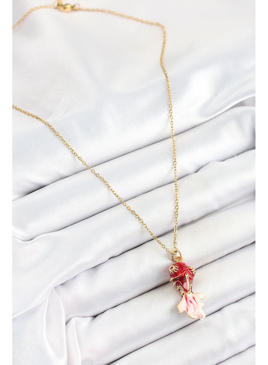 316L Çelik Zincir Kırmızı Balık Model Gold Renk Kadın Kolye