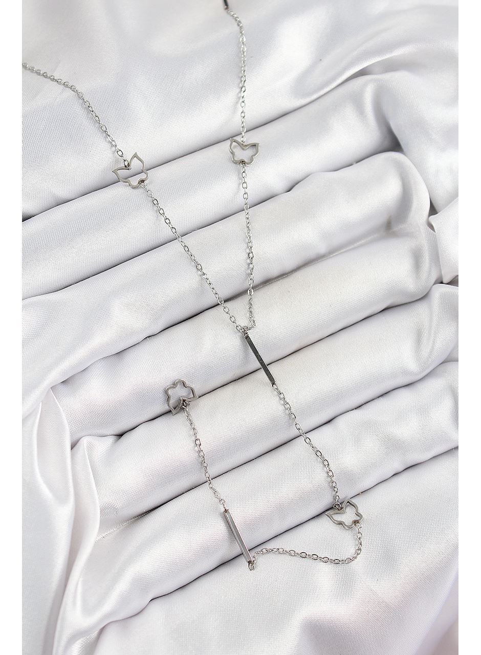 316L Çelik Kelebek Figürlü Y Model Gümüş Renk Kadın Kolye