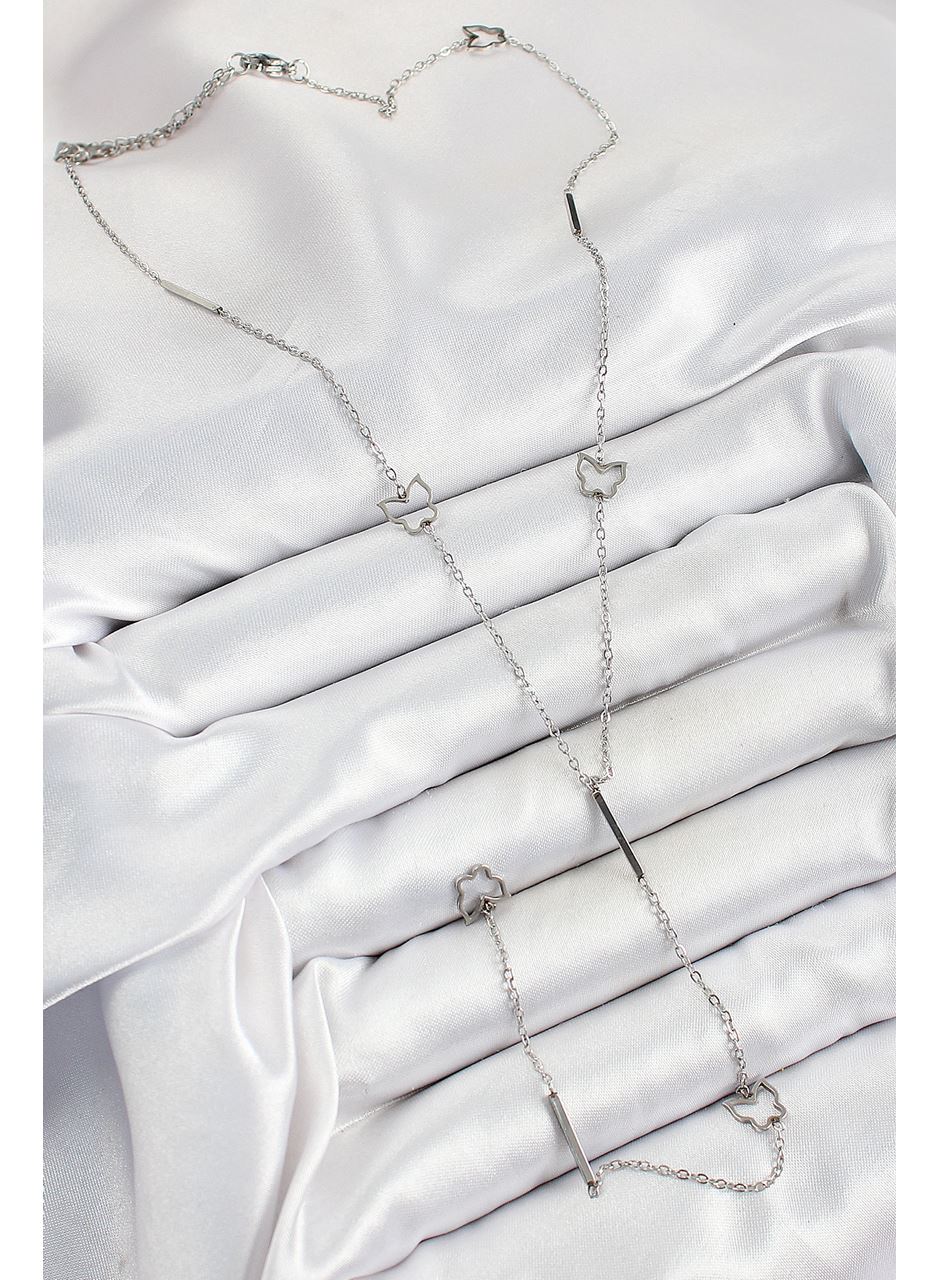 316L Çelik Kelebek Figürlü Y Model Gümüş Renk Kadın Kolye