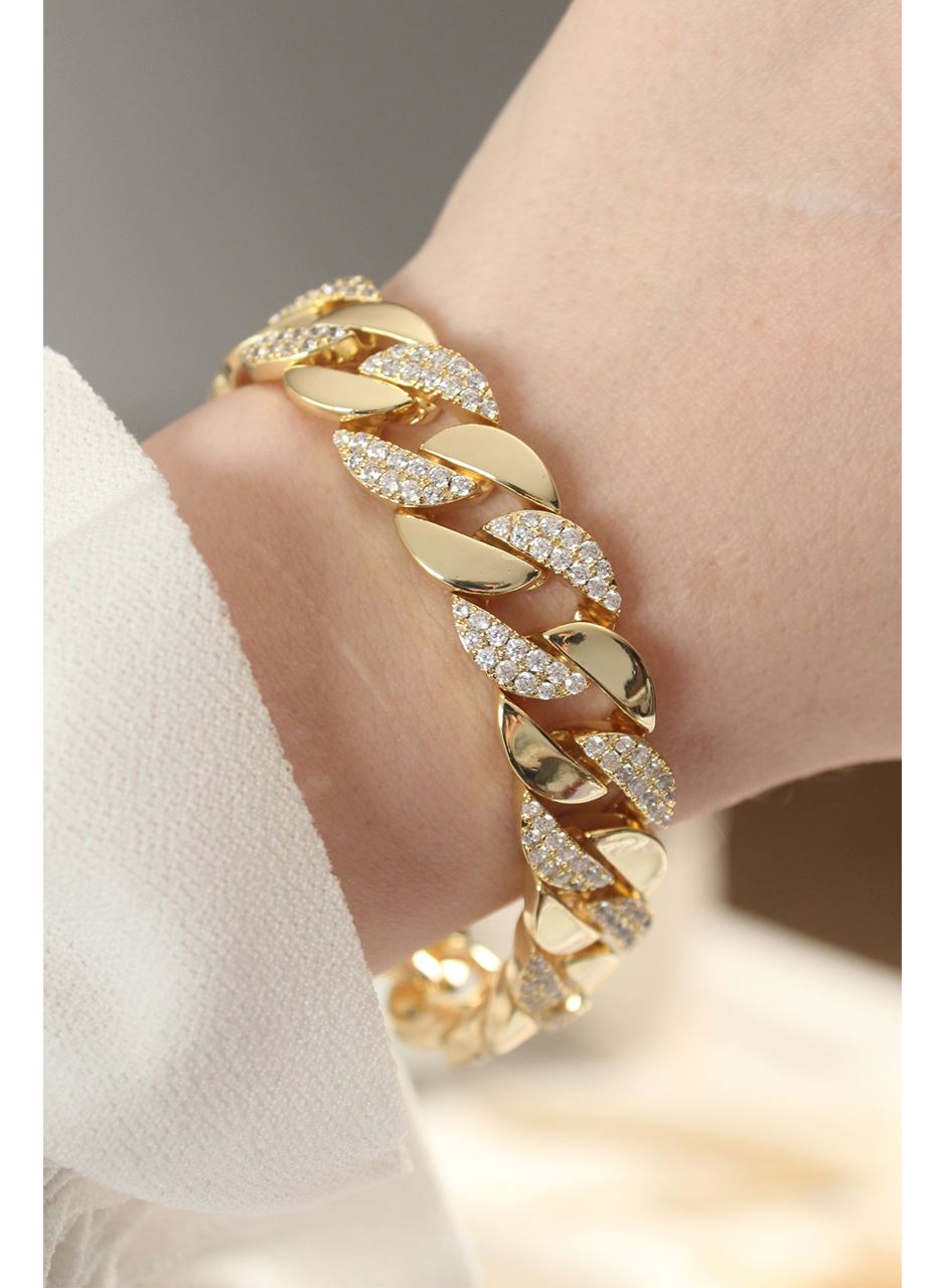 Vip Seri Pirinç Zirkon Taşlı Gold Renk Gurmet Bileklik